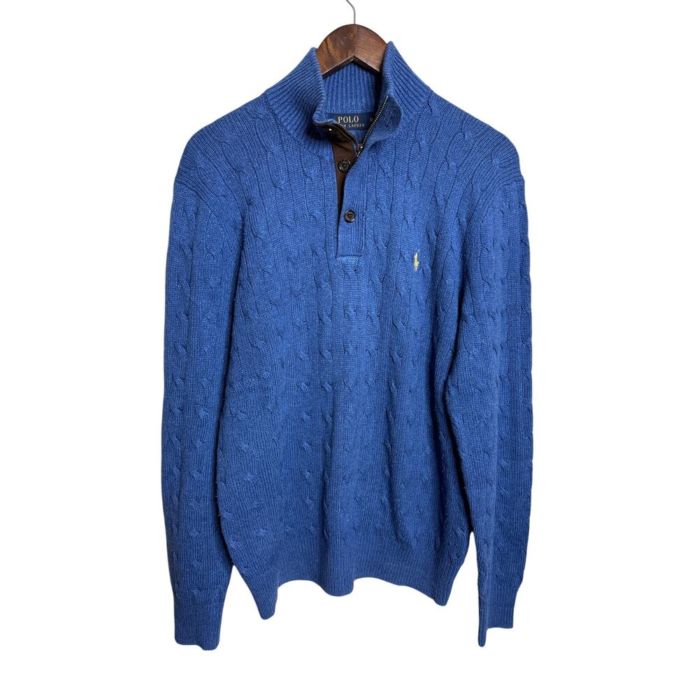 Vintage Polo Ralph Lauren 100% Tussah Silk Cable Knit Quarter Zip Sweater size M